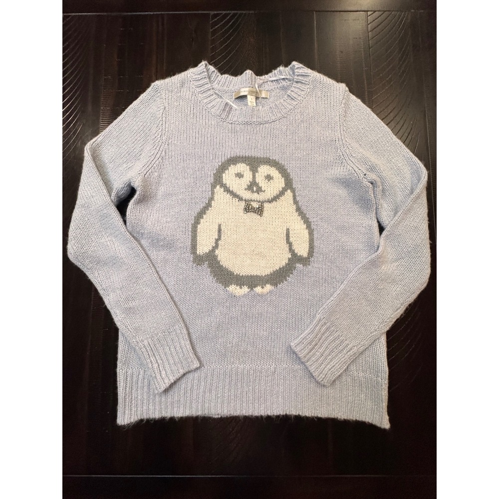 LC Lauren Conrad Womens Penguin Intarsia Knit Sweater Light Blue Small